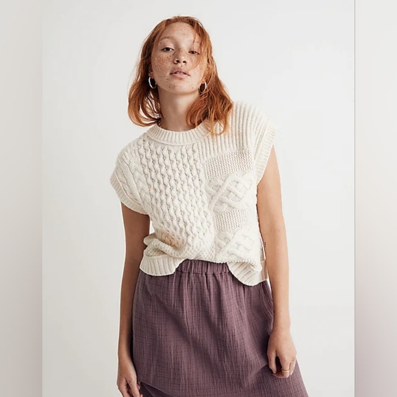 MADEWELL patchwork sweater vest cream size L - Picture 5 of 7